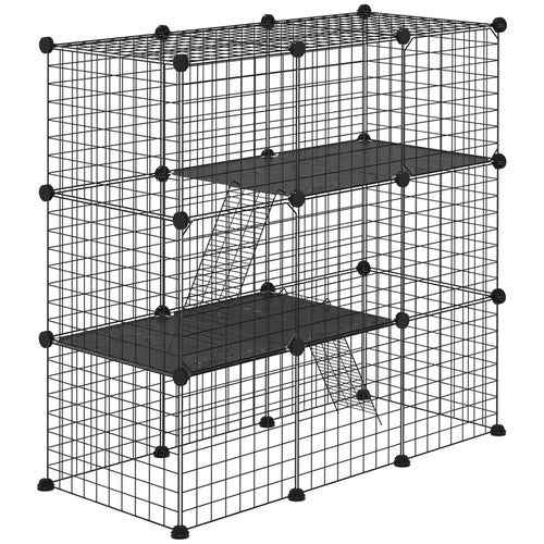 31 Panels Small Animal Cage, Pet Playpen w/ Doors, Chinchilla Cage w/ Ramps, for Ferret, Squirrel, Indoor Use