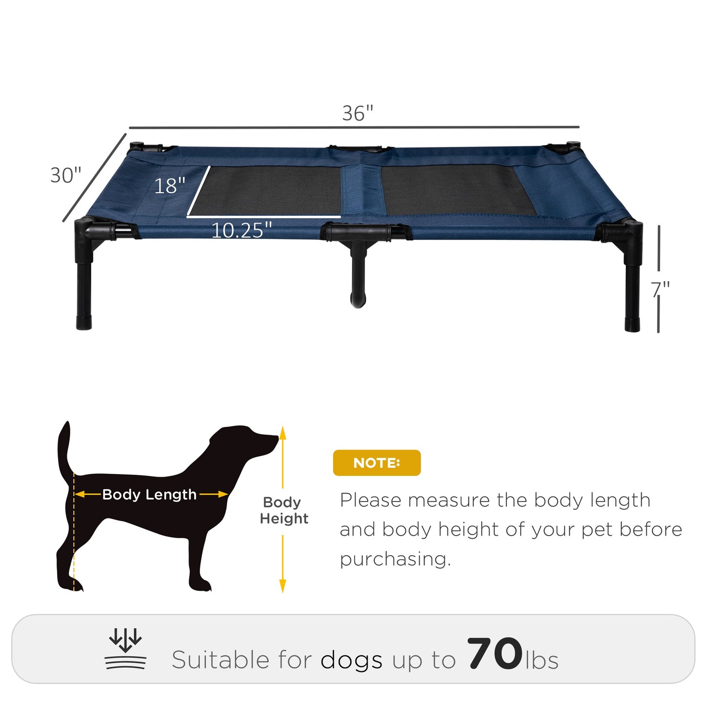 Elevated Dog Bed, Foldable Raised Dog Cot for L Sized Dogs, Indoor &; Outdoor, 36" x 30" x 7", Dark Blue at Gallery Canada