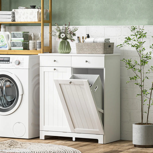 Laundry Cabinet, Tilt Out Hamper with 2 Baskets, 2 Drawers, White Bathroom Cabinets White at Gallery Canada