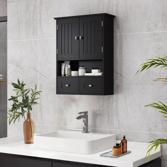 Medicine Cabinet, Bathroom Wall Cabinet with Shelf, Drawers, Black