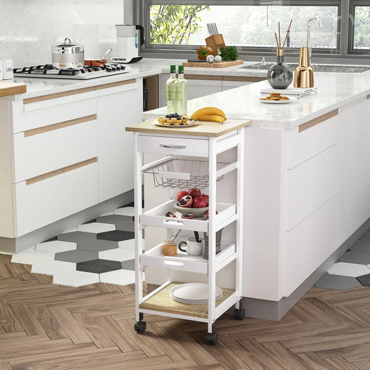 Rolling Kitchen Island Cart, Mobile Storage with Drawer, White Kitchen Islands & Kitchen Carts White, Oak at Gallery Canada