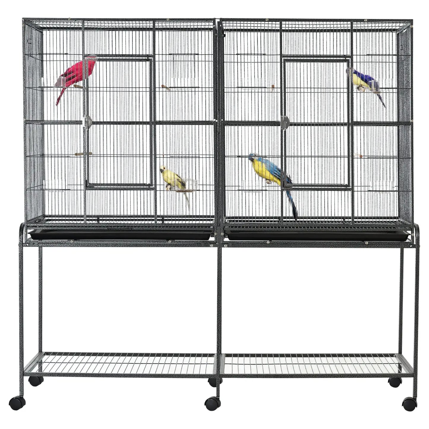 64" Extra Large Bird Cage, Rolling Metal Parrot Cage, 62.8" x 18.9" x 64.2"