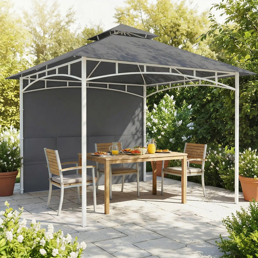 10' x 10' Dark Grey Patio Gazebo, Double Roof Canopy Shelter With Storage, Dark Grey Gazebos Dark Grey at Gallery Canada