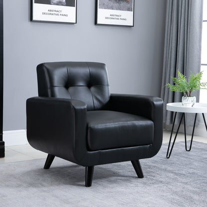 PU Leather Armchair Padded Accent Club Chair, Tufted Back Wooden Seat with Armrest Living Room Furniture, 31.5" W, Black at Gallery Canada