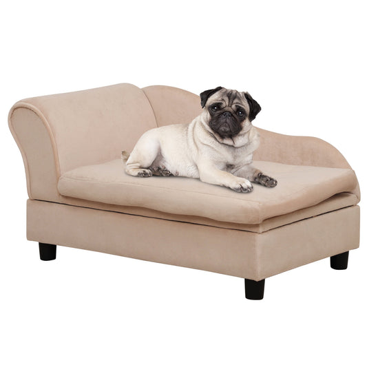 Pet Sofa Dog Couch Chaise Lounge Pet Bed with Storage Function Small Sized Dog Various Cat Sponge Cushioned Bed Lounge, Beige - Gallery Canada