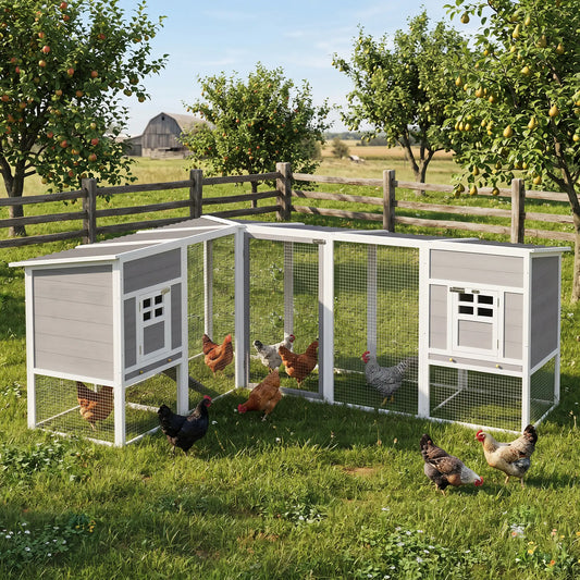L-Shaped Wooden Chicken Coop With Run, 2 Houses, Waterproof Roof, Ramps Chicken Coops Grey, White, Black at Gallery Canada