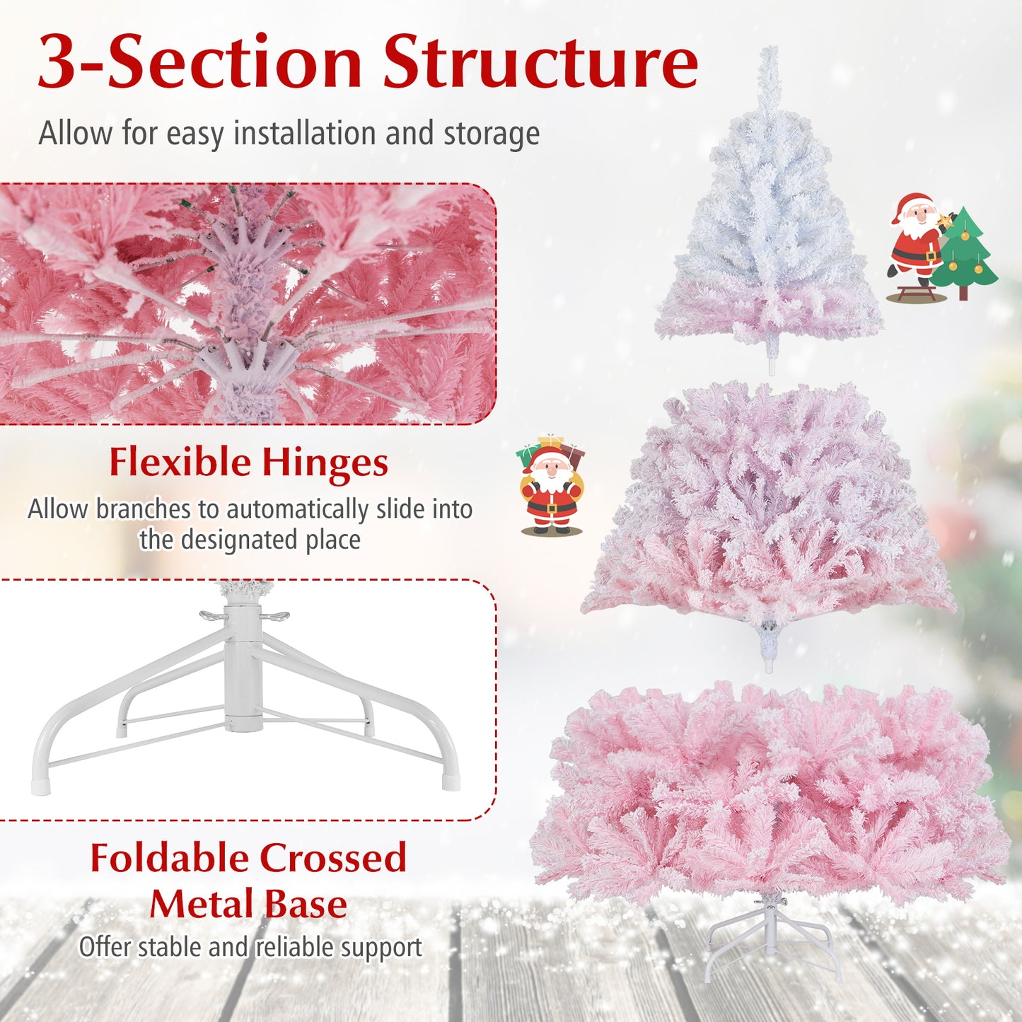 2025 New Artificial Christmas Tree with Folding Metal Stand and 456 Branch Tips-7FT, Pink Christmas Tree at Gallery Canada