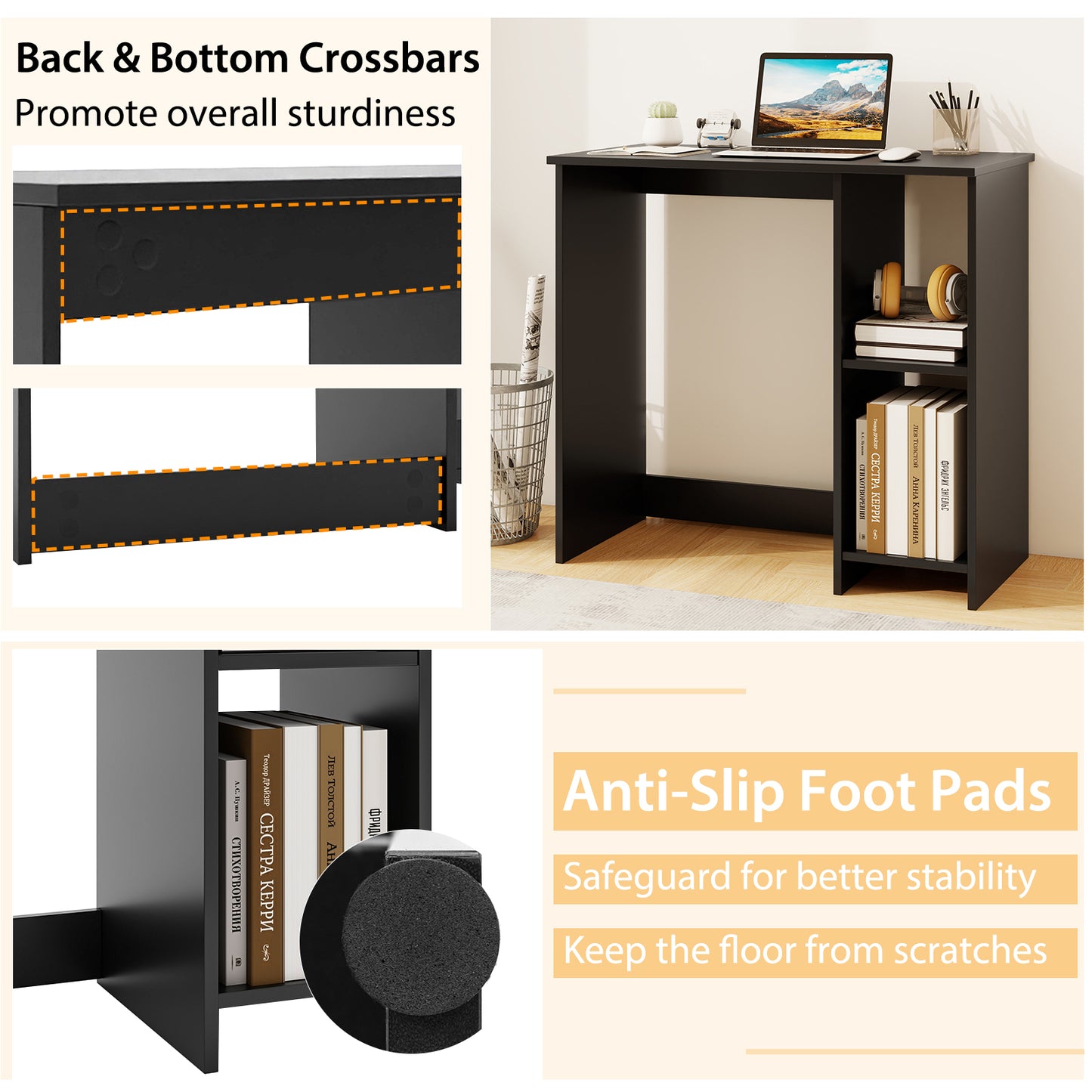 31.5 Inch Modern Home Office Desk with 2 Compartments, Black Writing Desks at Gallery Canada