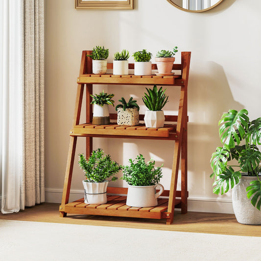 Foldable 3-Tier Solid Wood Plant Stand, Natural Plant Stands Natural at Gallery Canada