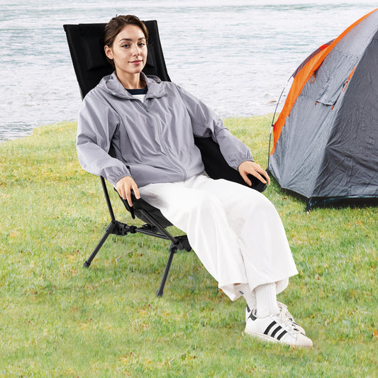 High Back Portable Camping Chair With Carry Bag, Pillow, Black Camping Furniture Black at Gallery Canada