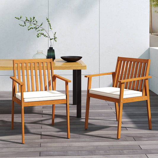 2 Acacia Wood Patio Dining Chairs, Removable Padded Cushion, Natural Patio Dining Chairs Natural at Gallery Canada