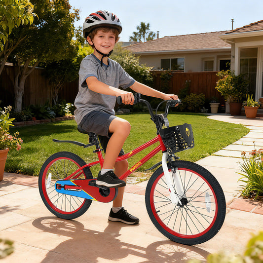 20 Inch Kids Bike Adjustable with Kickstand and Storage Basket for Aged 8+ Years, Red Kids Bike Red at Gallery Canada