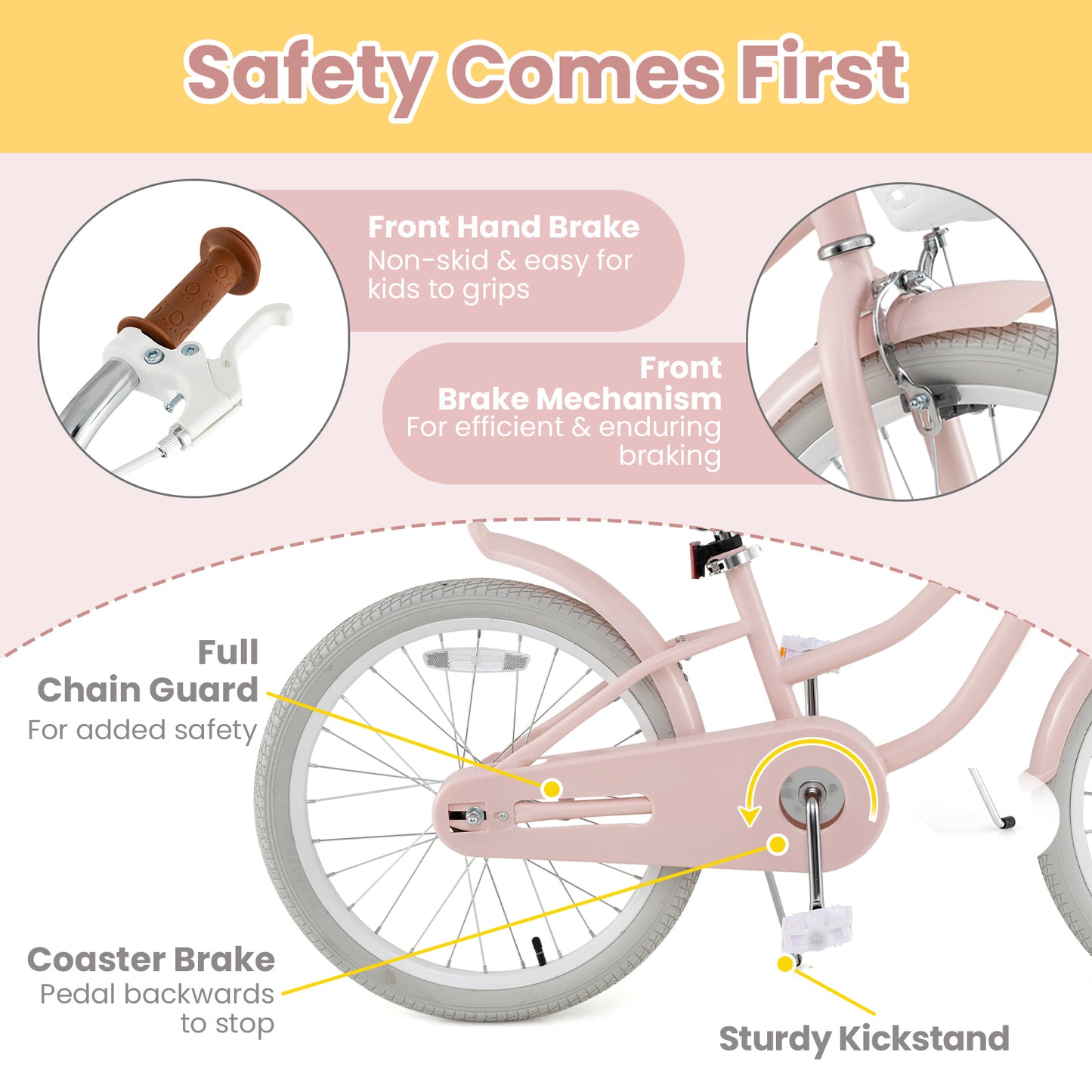 20 Inch Kids Bike With Kickstand, Pink