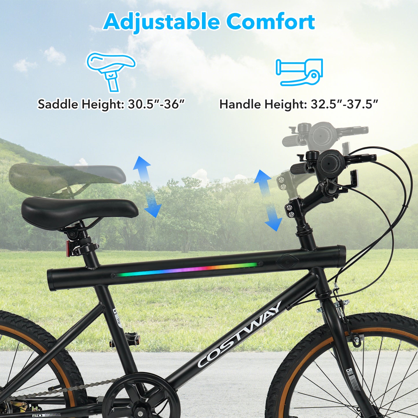 20 Inch LED Cycling Bike With Speakers, Ambient Lights, Black Kids Bike at Gallery Canada