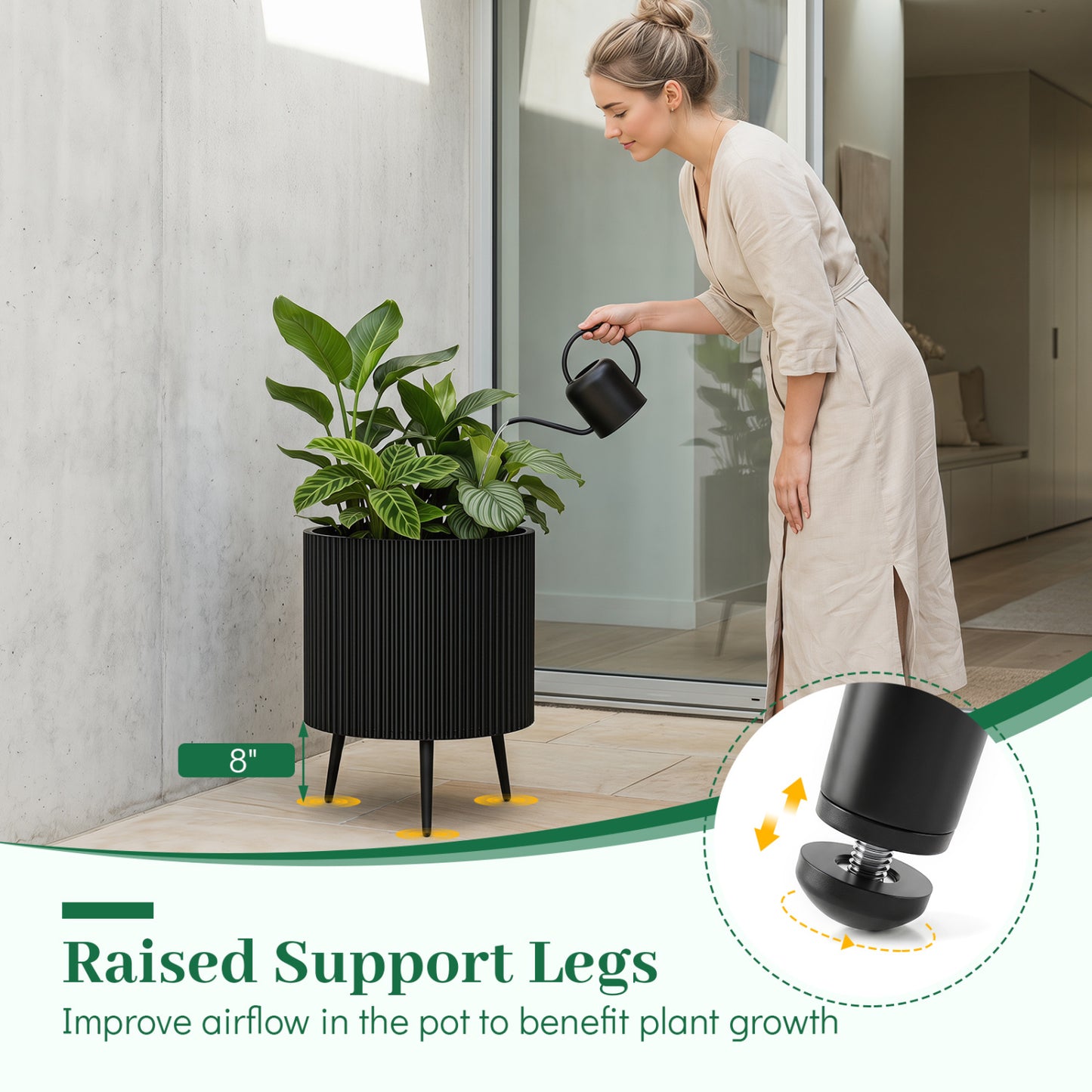 20 Inch Plant Pot With Stand, Tapered Legs