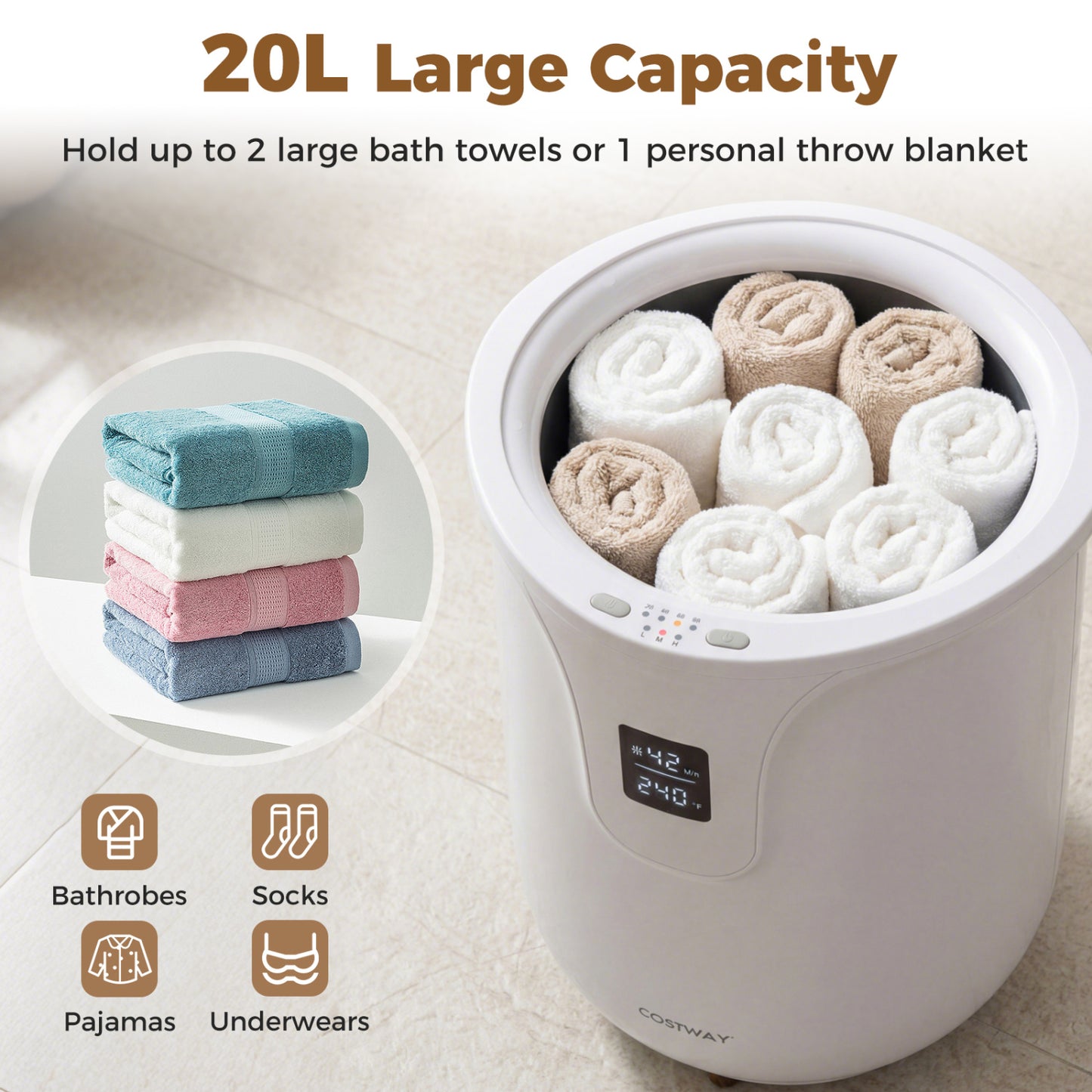 20 L Large Blanket And Towel Warmer, 3 Heat Levels, White Dryers at Gallery Canada