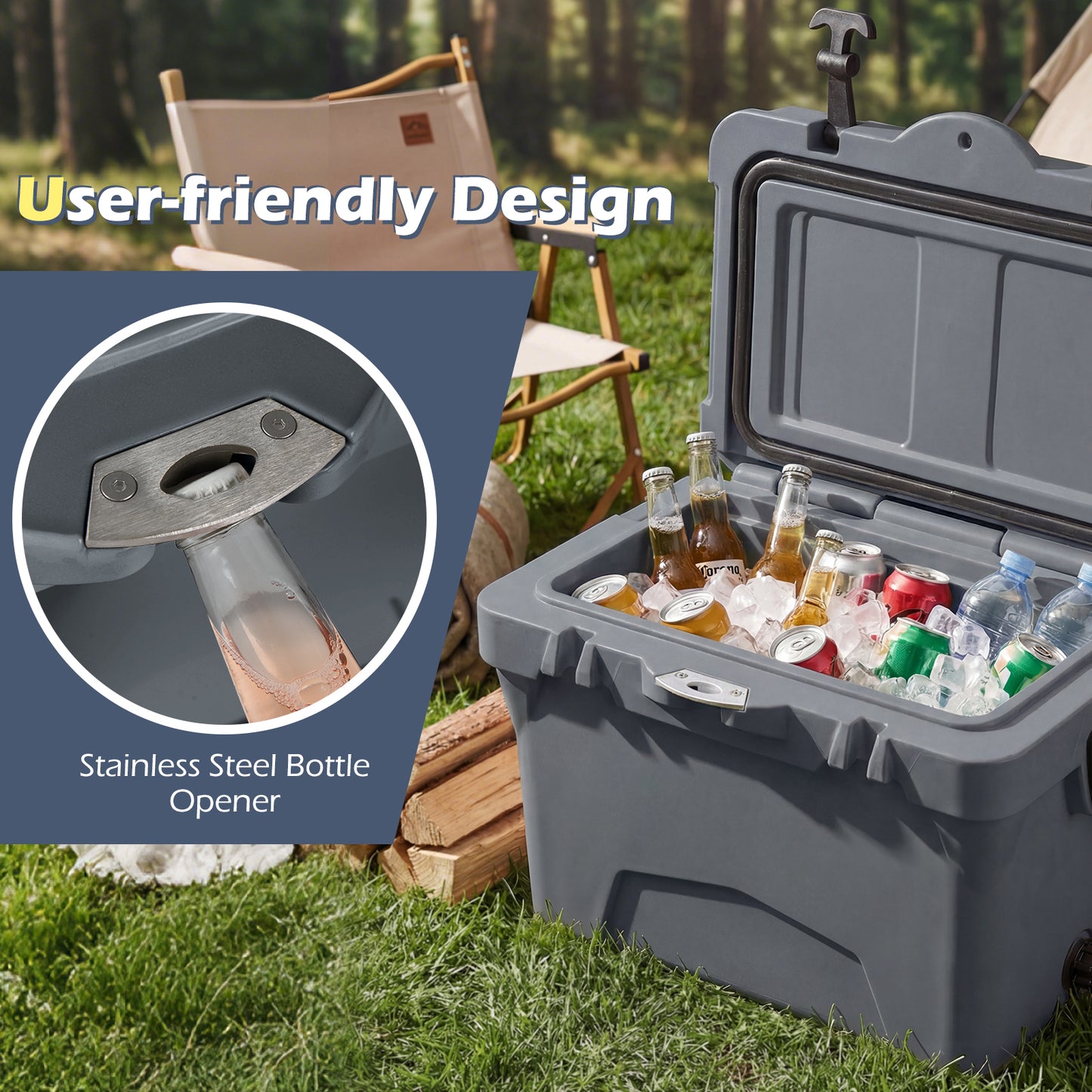 20 Quart Portable Hard Cooler, Built-In Ruler And Bottle, Gray Coolers at Gallery Canada