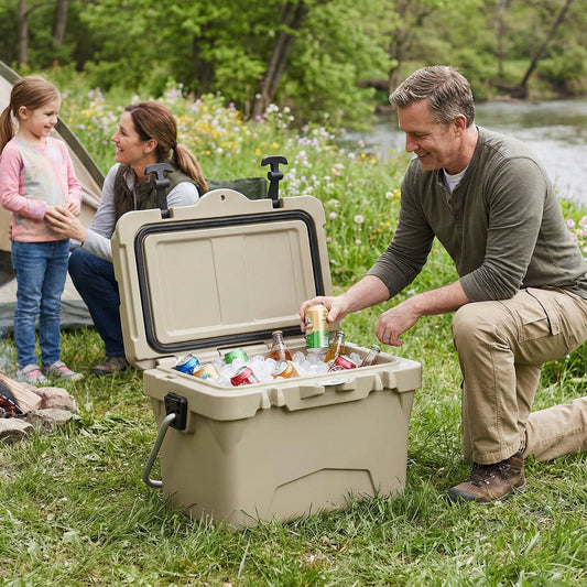 20 Quart Portable Hard Cooler, Built-In Ruler And Bottle, Khaki Coolers Khaki at Gallery Canada