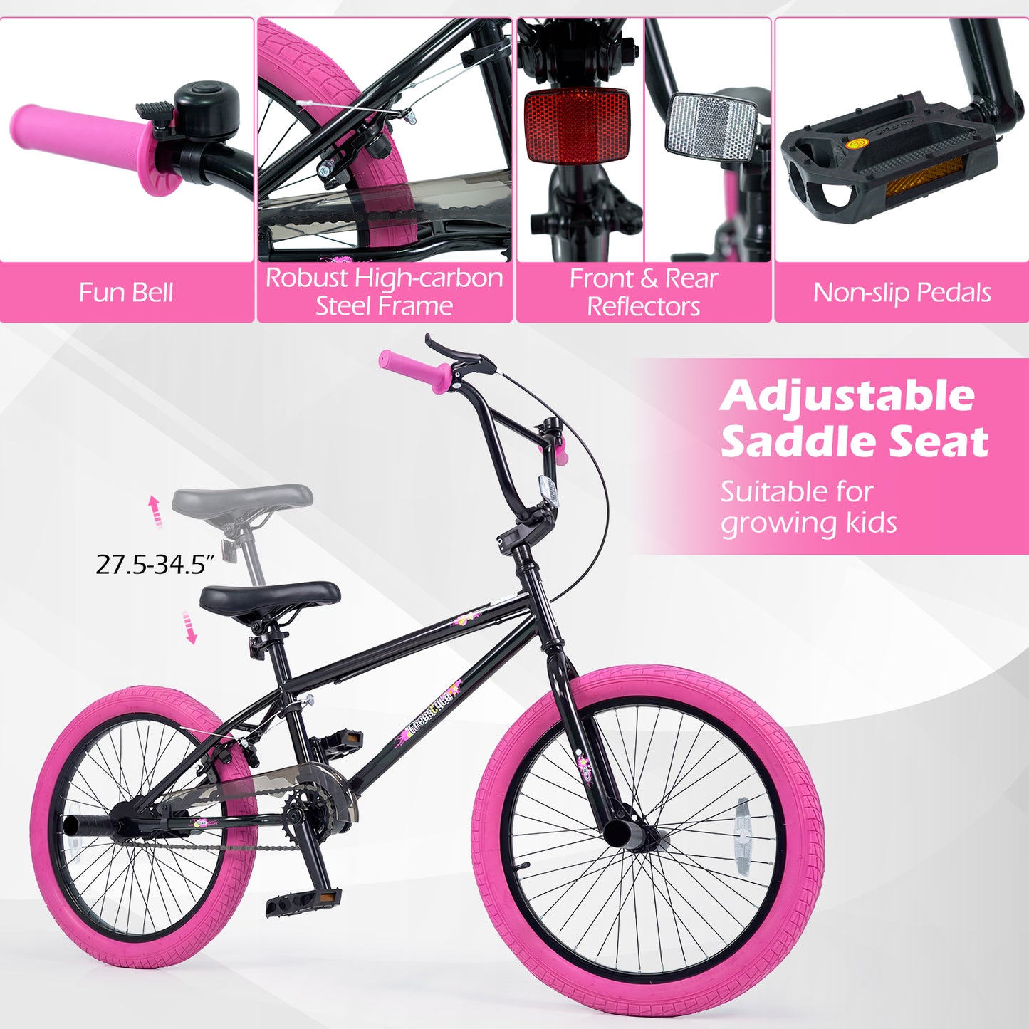 20" Kids Trick Bicycle, 360 Steering, Adjustable Seat, Pink Kids Bike at Gallery Canada