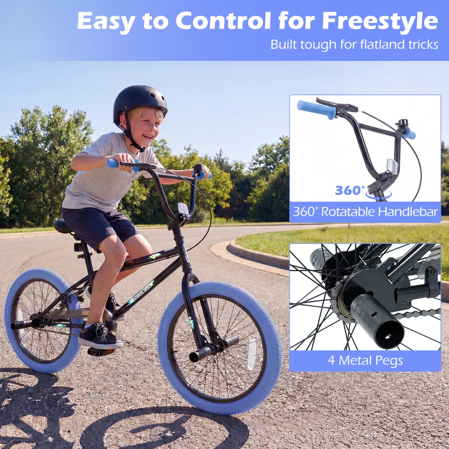 20" Trick Bicycle, 360 Degree Steering, Adjustable Seat, Navy Kids Bike at Gallery Canada