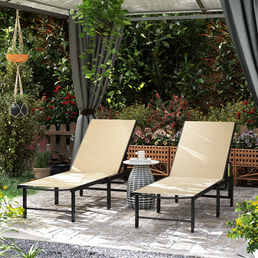 Outdoor Lounge Chair Set, 5-Position Reclining Chaise With Mesh Seat, Khaki Lounger Chairs Black, Khaki at Gallery Canada
