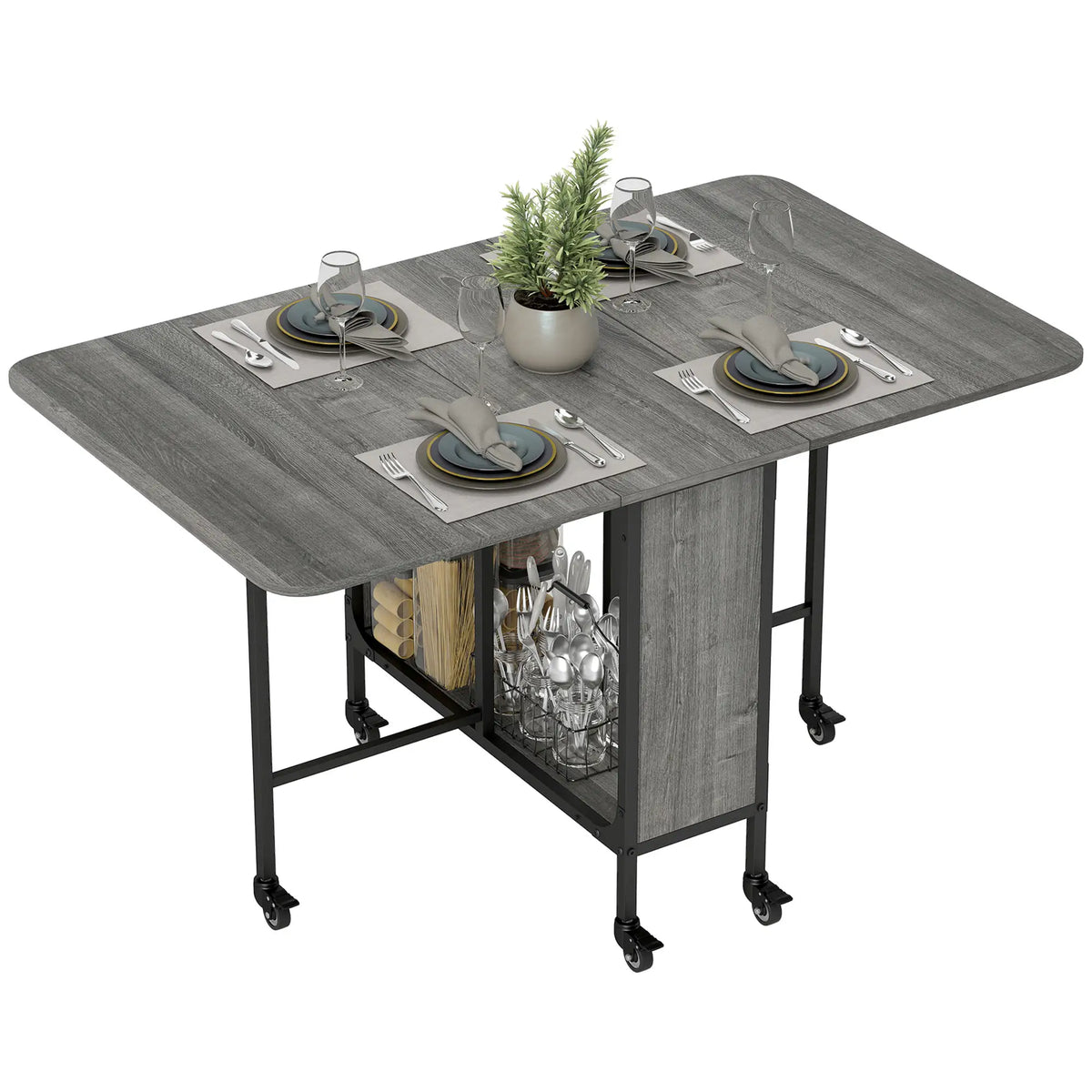 Folding Dining Table, Extendable Kitchen Table, Distressed Grey, Grey Bar Tables & Dining Tables at Gallery Canada