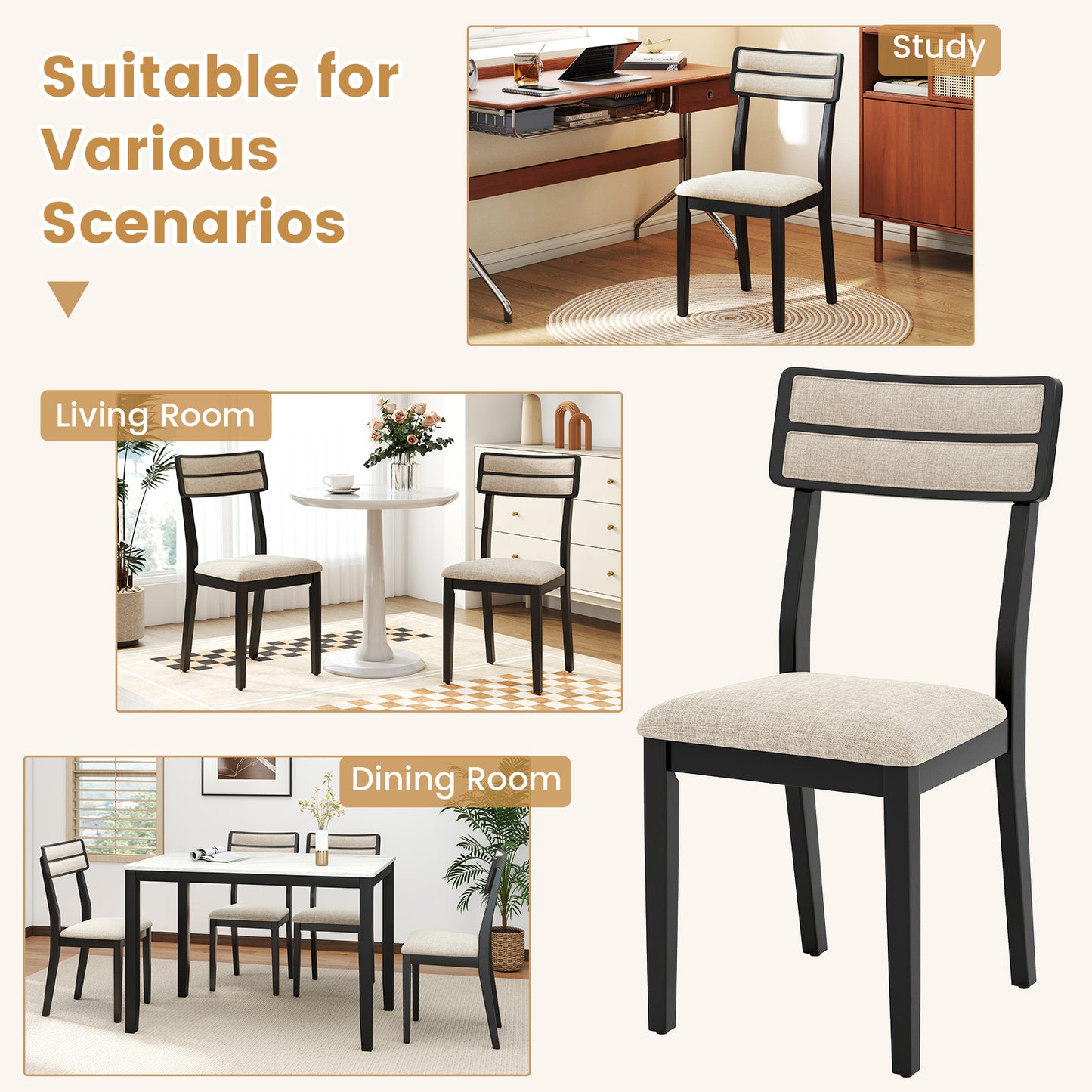 Modern Dining Chairs Set of 4, Tilt Backrest, Black Dining Chairs at Gallery Canada