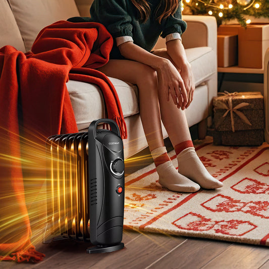 700W Electric Oil Filled Radiator Heater with Adjustable Thermostat, Black Appliances Black at Gallery Canada