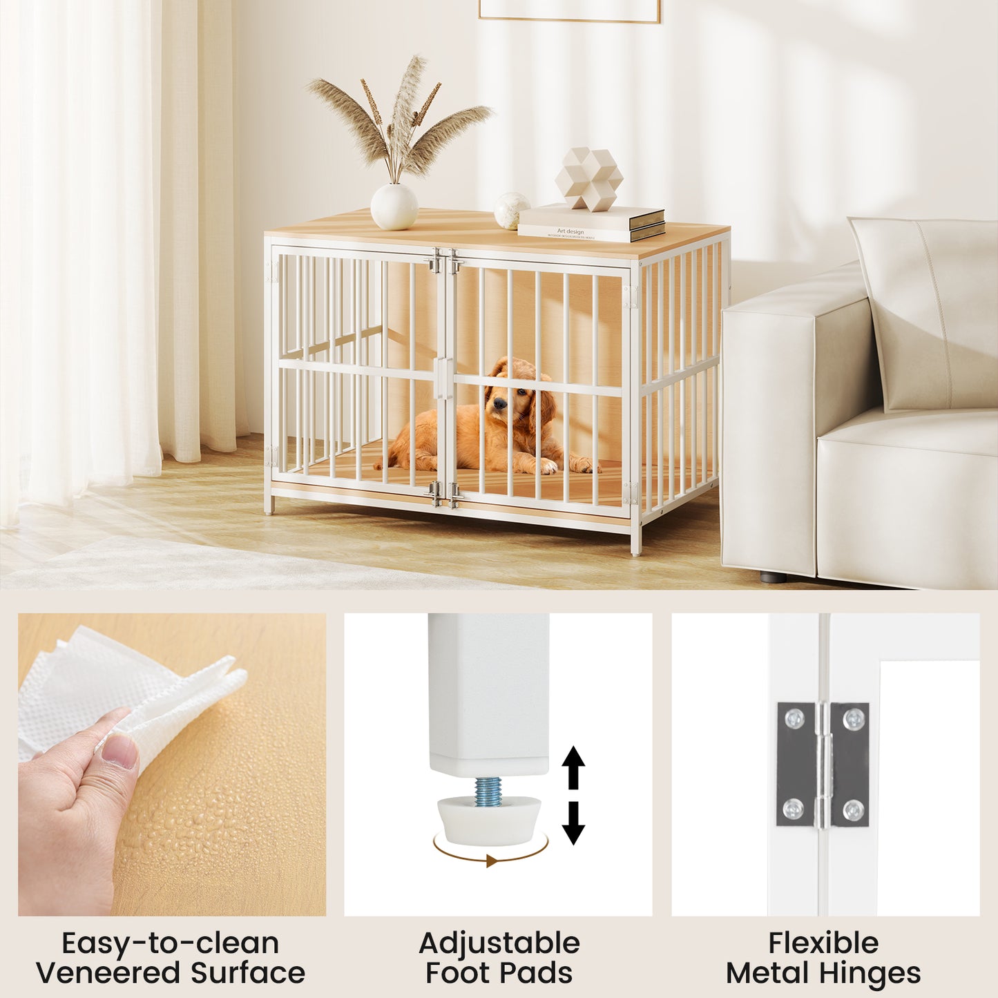 40 Inch Dog Crate Furniture Dog Kennel with Dual Lockable Double Doors, Natural Dog Kennels at Gallery Canada