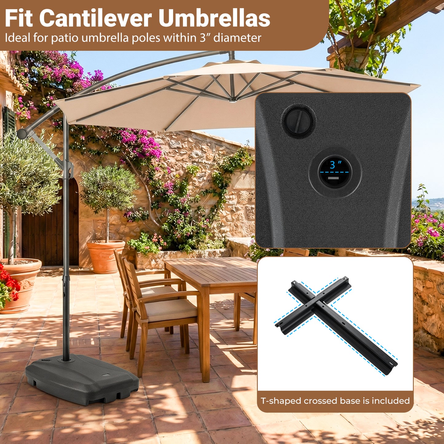 220 LBS Cantilever Patio Umbrella Base Stand with Wheels Fillable offset Umbrella Stand, Black Outdoor Umbrella Bases at Gallery Canada