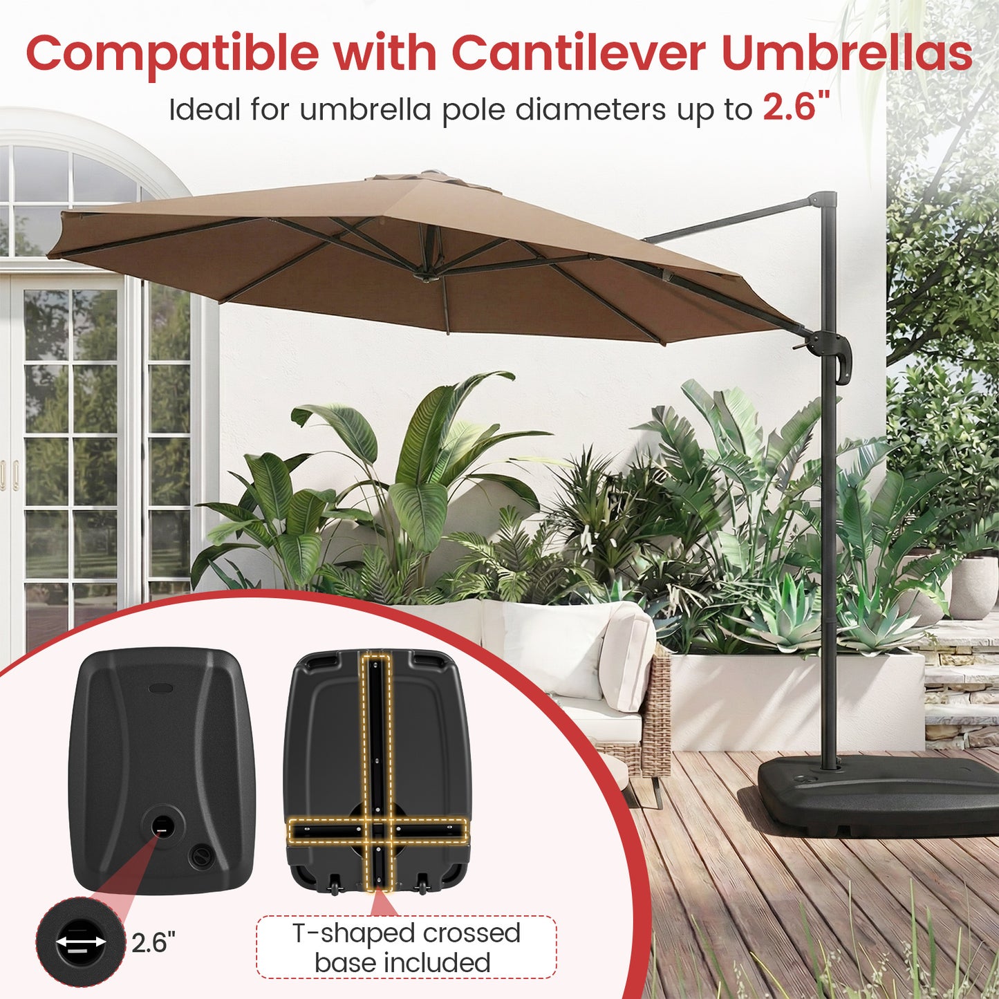 225 LBS Cantilever Patio Umbrella Base with Wheels and Crossed Base Outdoor Umbrella Bases at Gallery Canada