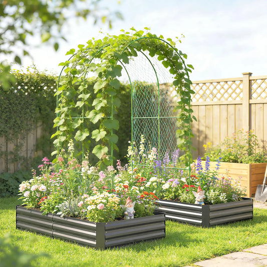 Metal Raised Garden Bed With Trellis, Galvanized Kit, Dark Grey Galvanized Planter Boxes Dark Grey at Gallery Canada