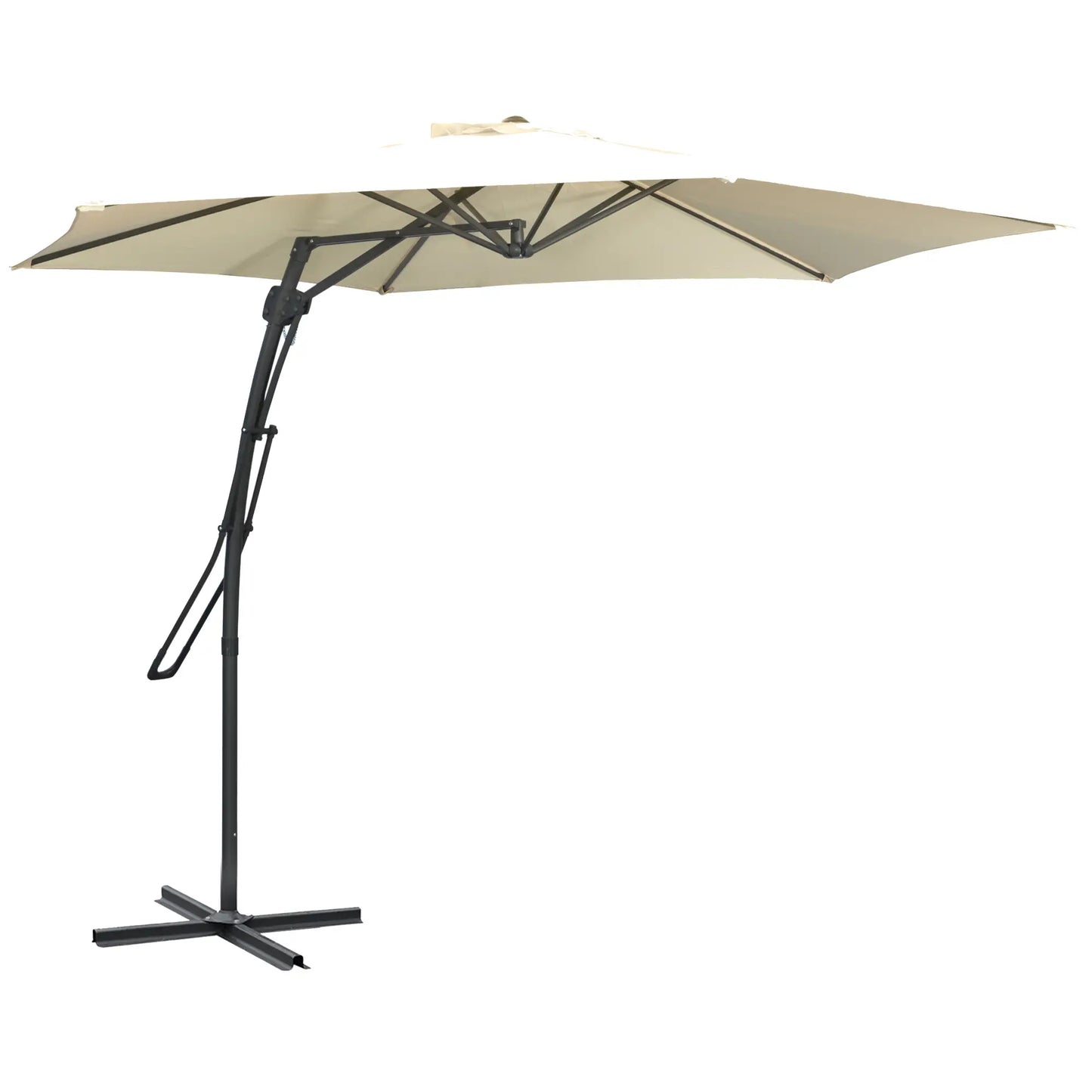 Parapluie de patio en porte-à-faux de 10 pieds, manivelle, base croisée, blanc crème