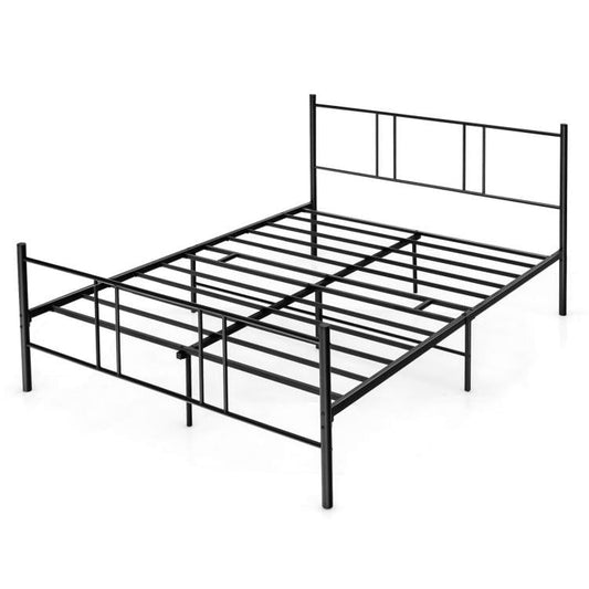 Full/Queen Size Metal Bed Frame with Headboard and Footboard-Queen Size, Black