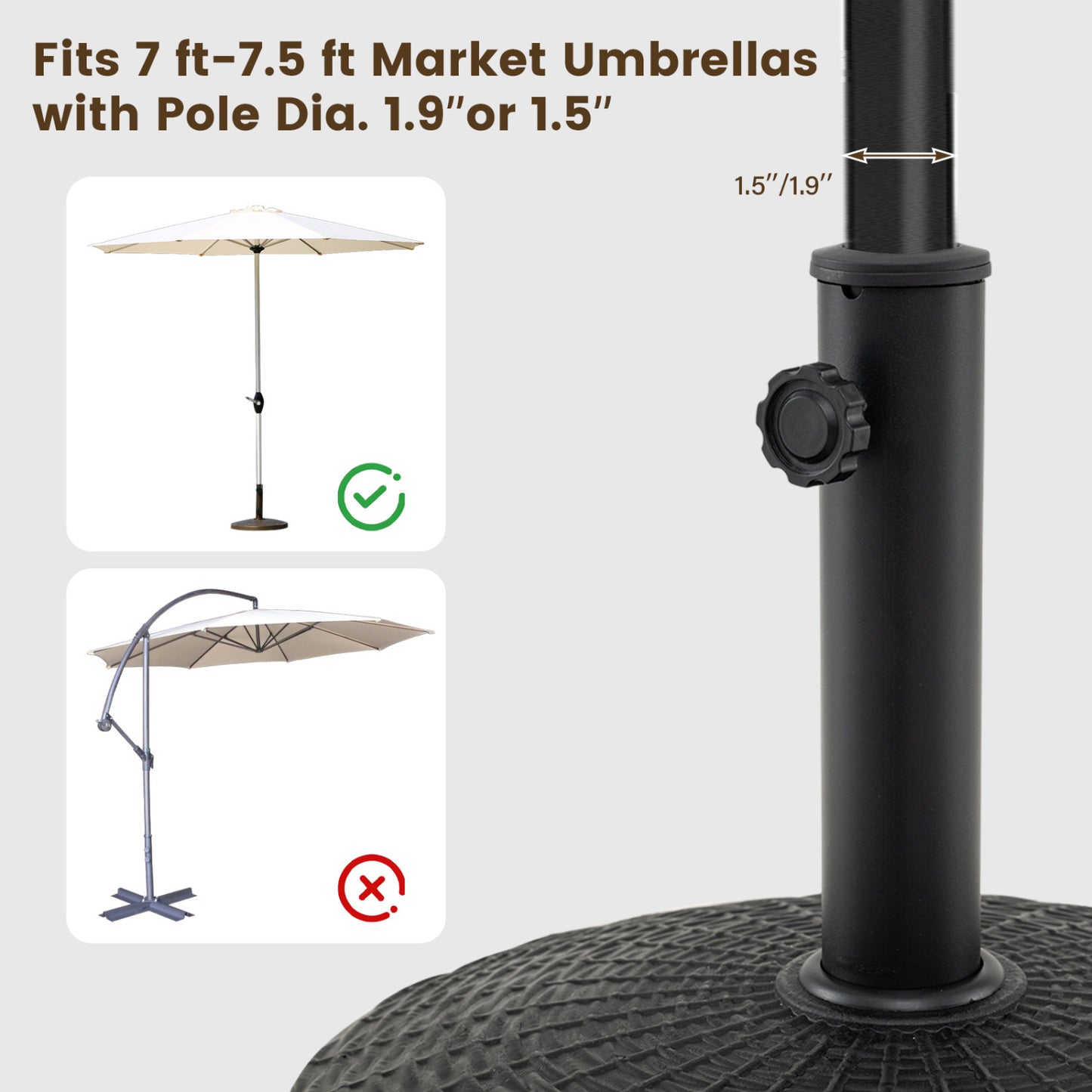 22 Lbs Patio Umbrella Base, Wicker Style, Black