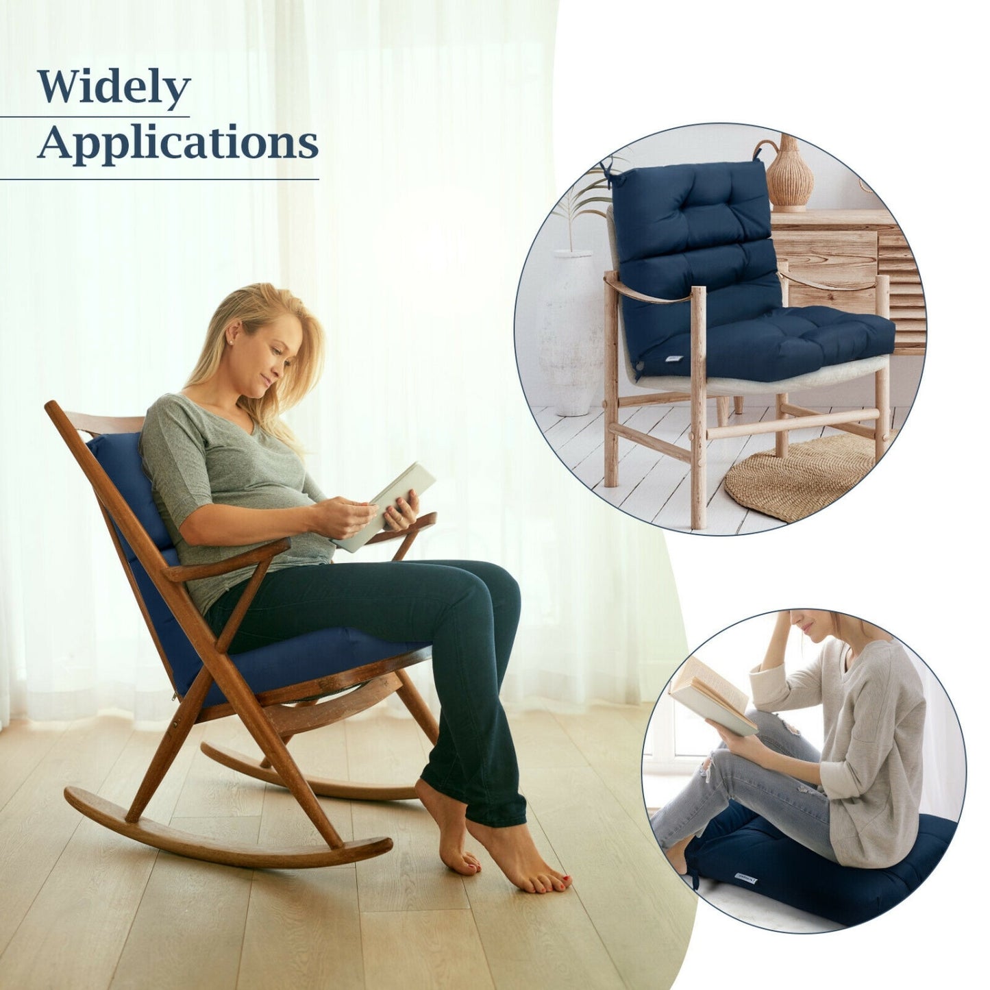 22 x 44 Inch Tufted Outdoor Patio Chair Pad, Blue Outdoor Furniture Accessories at Gallery Canada