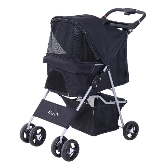 Pet Stroller Foldable Carrier for Cat, Dog and More 4 Wheels Travel Jogger with Cup Holder, Storage Basket, 360 ° swiveling front wheels, Easy Fold, Black - Gallery Canada