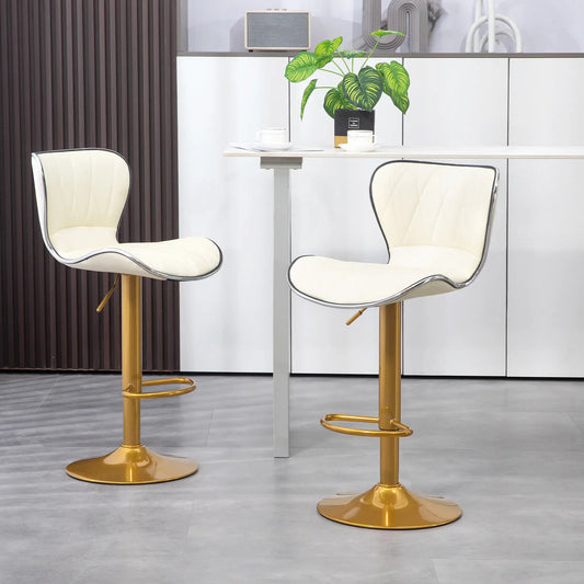 Adjustable Swivel Bar Stools Set of 2, PU Leather, Counter Height Bar Stools Cream White, Gold at Gallery Canada