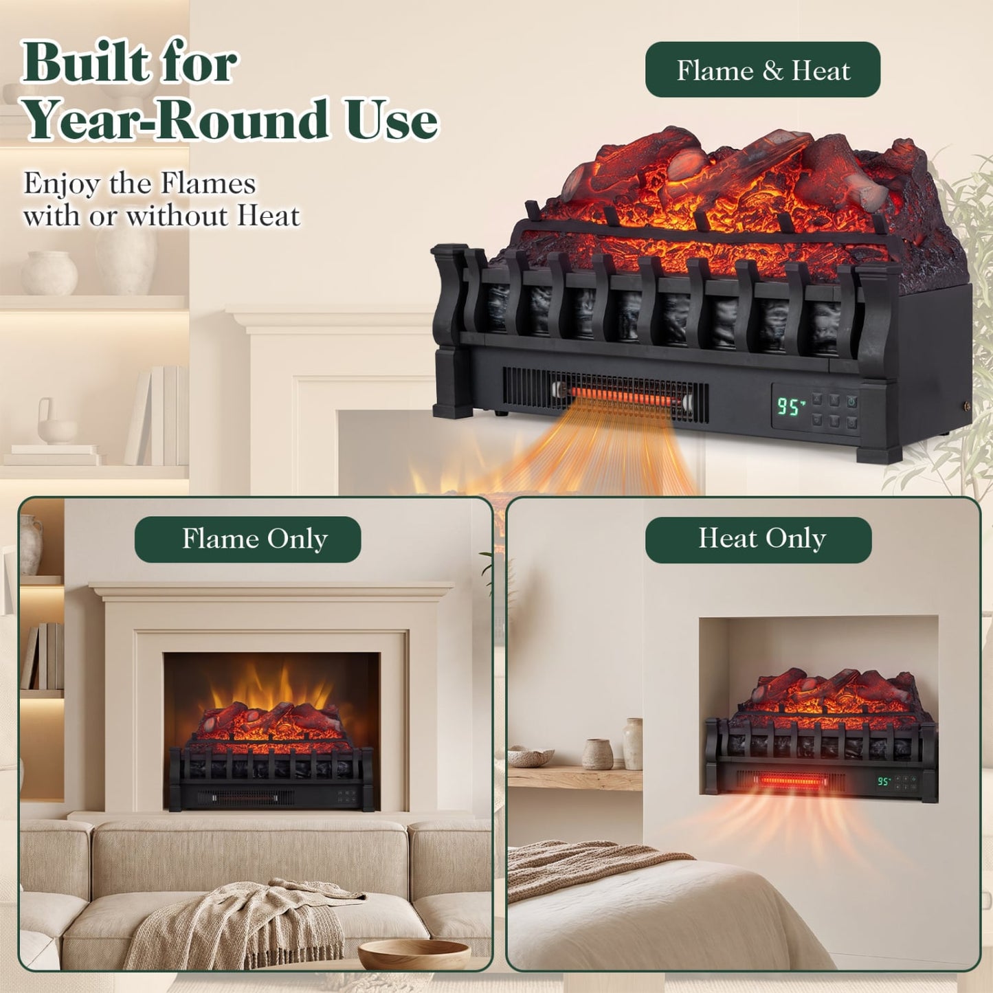 23" WiFi Fireplace Insert Lemonwood, Black