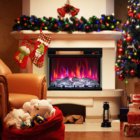 23 Inch 3-Sided Electric Fireplace 1500W Recessed Fireplace Insert, Black Fireplaces Black at Gallery Canada