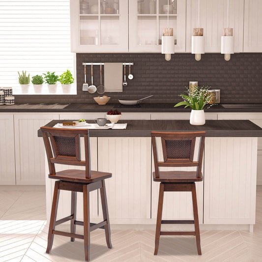 24.5 Inch Bar Stools, Rattan Back, Swivel Seat, 2 Pieces, Brown Bar Stools Brown at Gallery Canada