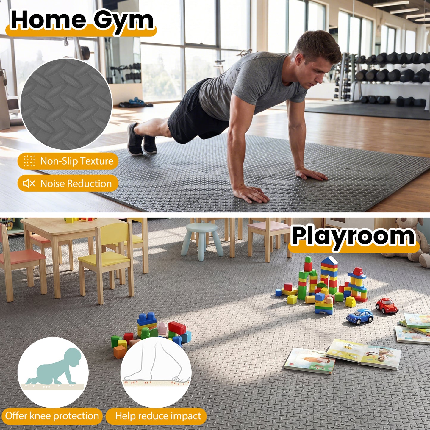 1/2 Inch Puzzle Exercise Floor Mats, 24 Tiles, Gray Yoga Accessories at Gallery Canada