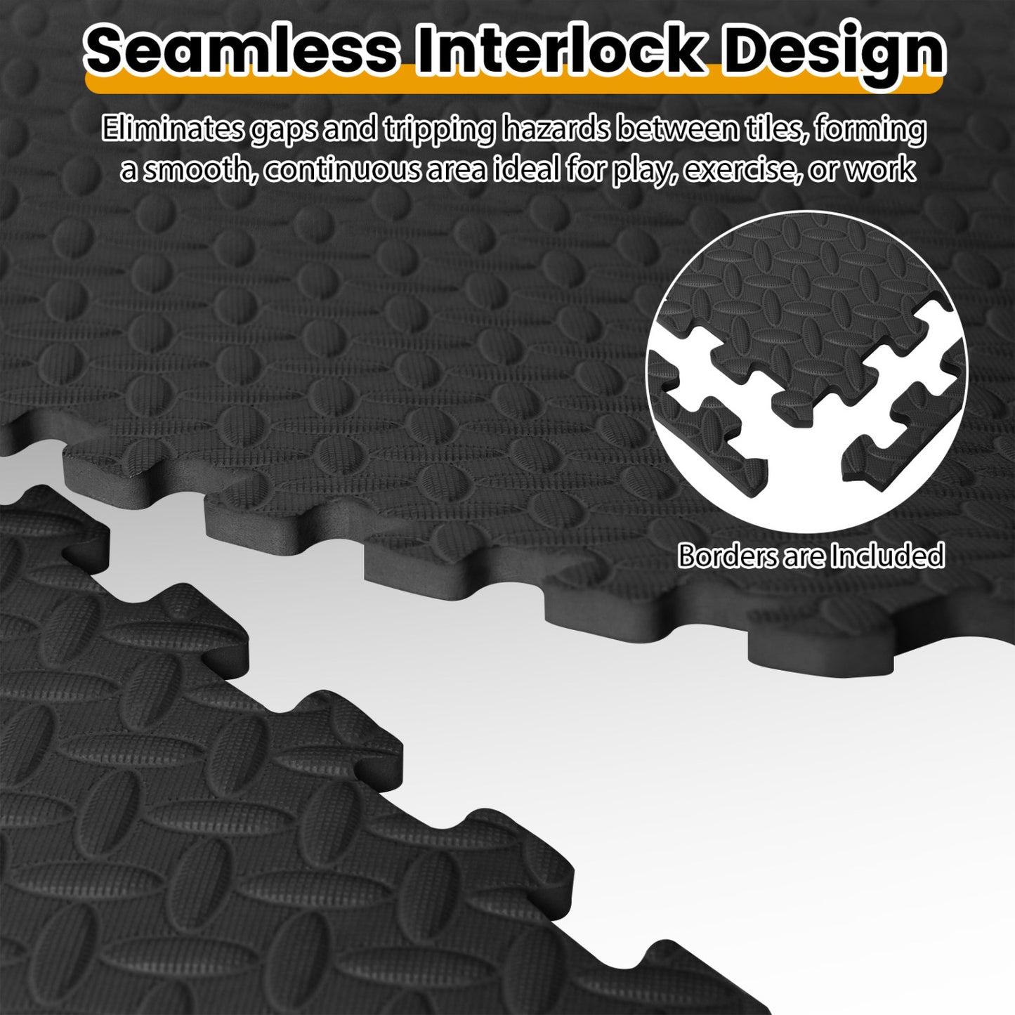 24 Tiles 1/2" Puzzle Exercise Mats, Black