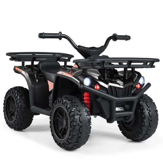 24V Electric Ride On Quad with LED Headlights, Black Powered Ride On Toys Black at Gallery Canada