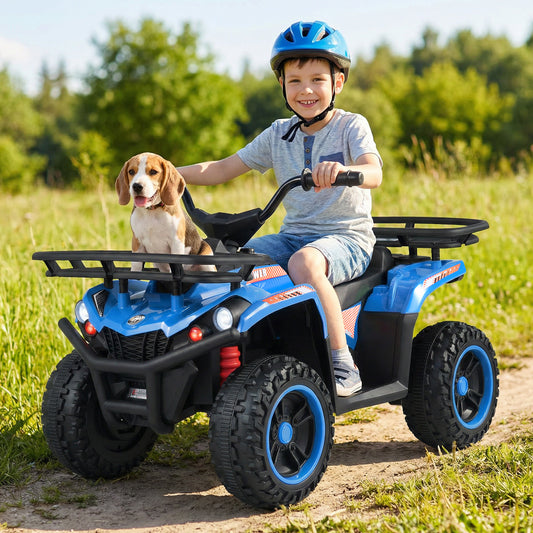 24V Electric Ride On Quad with LED Headlights, Blue Powered Ride On Toys Blue at Gallery Canada