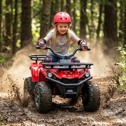 24V Electric Ride On Quad with LED Headlights, Red Powered Ride On Toys Red at Gallery Canada