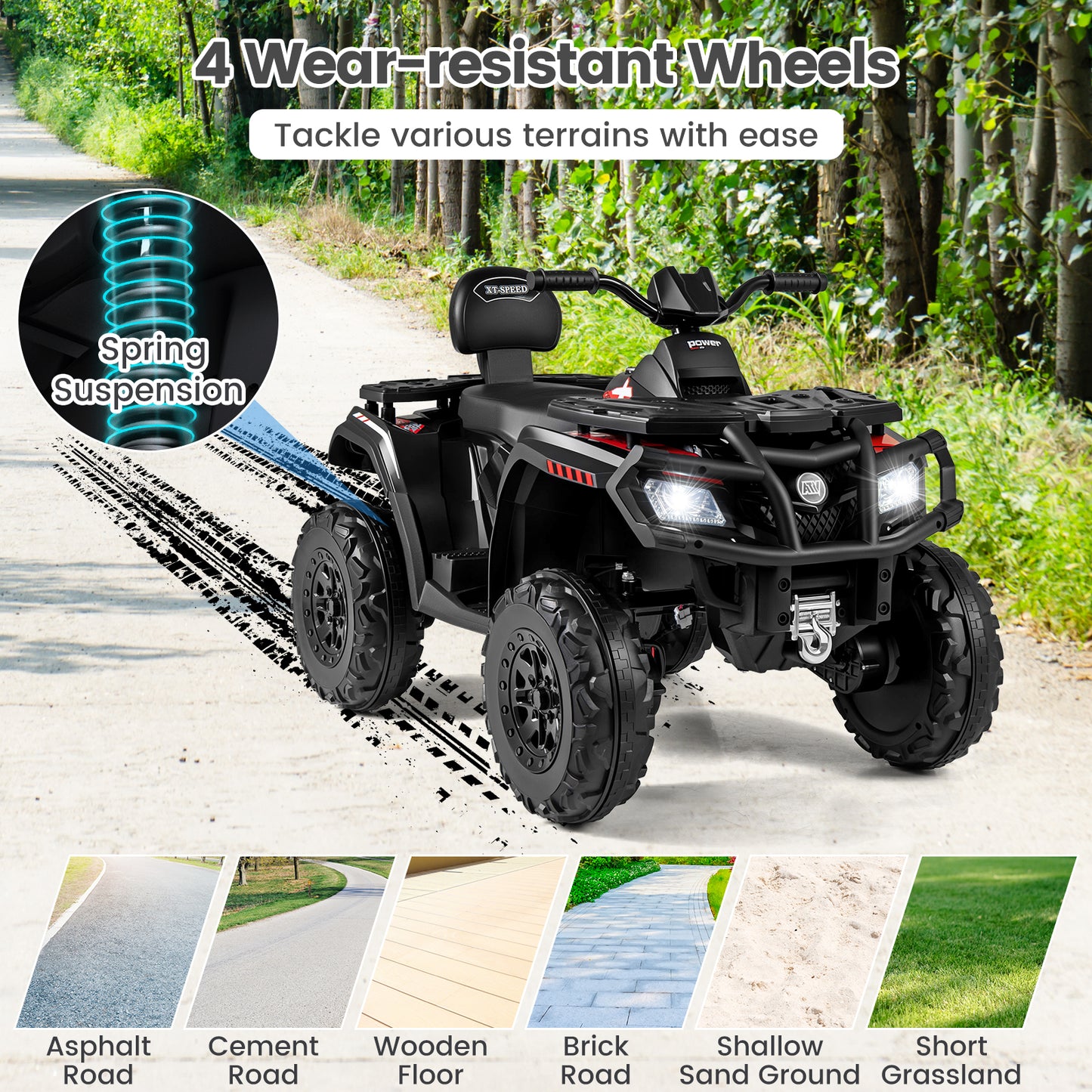 24V Kids ATV 2-Seater, 4 Motors, LED Lights, Music, Black Powered Ride On Toys at Gallery Canada