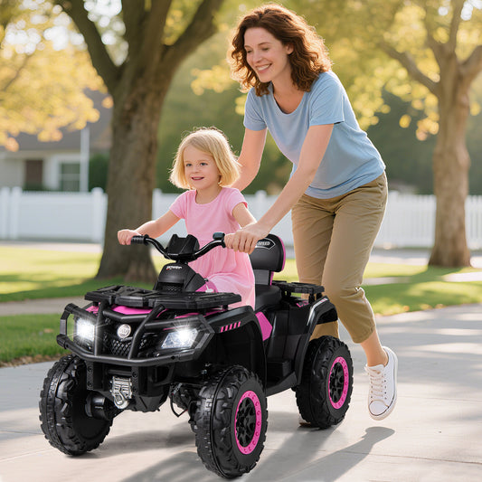 24V Kids ATV 2-Seater, With LED Lights And Music, Pink Powered Ride On Toys Pink at Gallery Canada