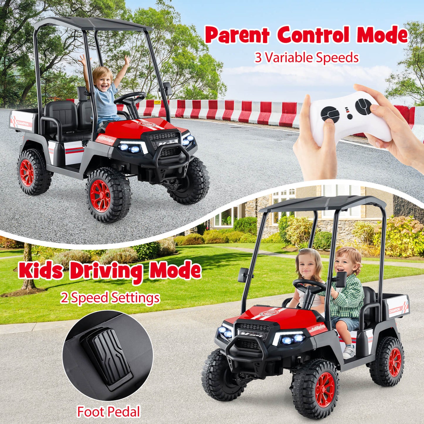 24V Kids Golf Cart, 4WD 2-Seater Ride On Car, Red Powered Ride On Toys at Gallery Canada