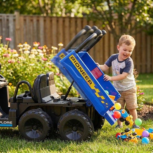 24V Kids Ride on Dump Truck with Electric Dump Bed 2-Seater 4WD, Navy Powered Ride On Toys Navy at Gallery Canada